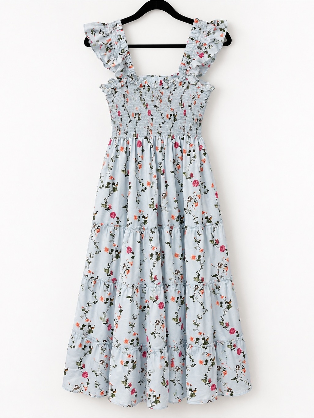 Hill House Home Ellie Nap Dress Blue Floral Botanical Smocked Ruffle Maxi Dress